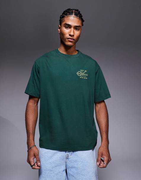 Calvin Klein Jeans outline monologo t-shirt in forest green