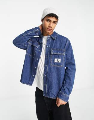 Calvin Klein Jeans overshirt in dark denim wash - ASOS Price Checker