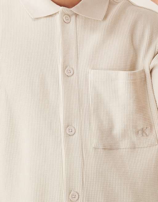 Calvin Klein Jeans - Overshirt met grove wafelstructuur in gebroken wit, 2 van 4