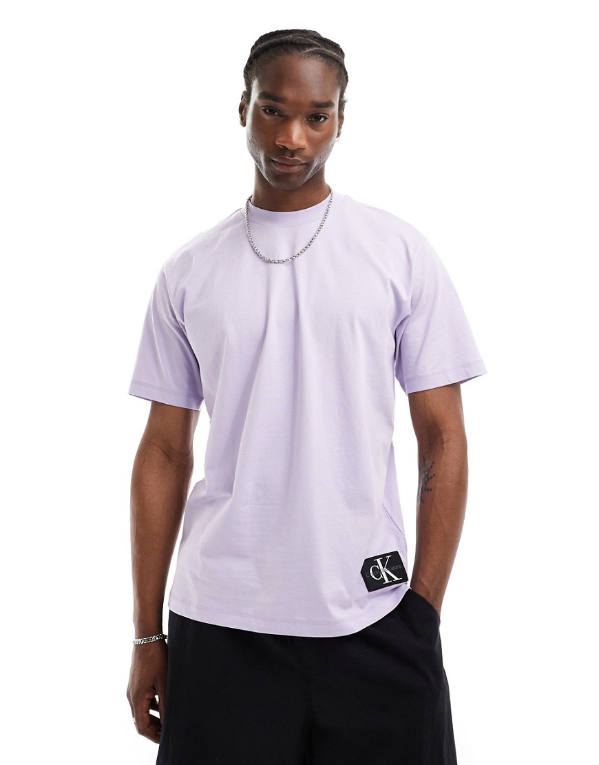 Calvin Klein Jeans oversized badge t-shirt in pastel lilac-Purple