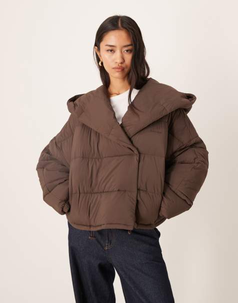 Calvin Klein Jeans oversized boxy puffer jacket in chocolate brown - view 1