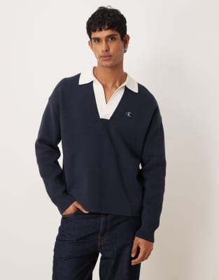 Calvin Klein Jeans oversized collar jumper in navy