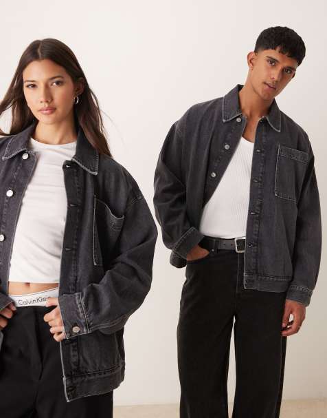 Calvin Klein Jeans oversized denim jacket in washed grey - ASOS Exclusive - view 1