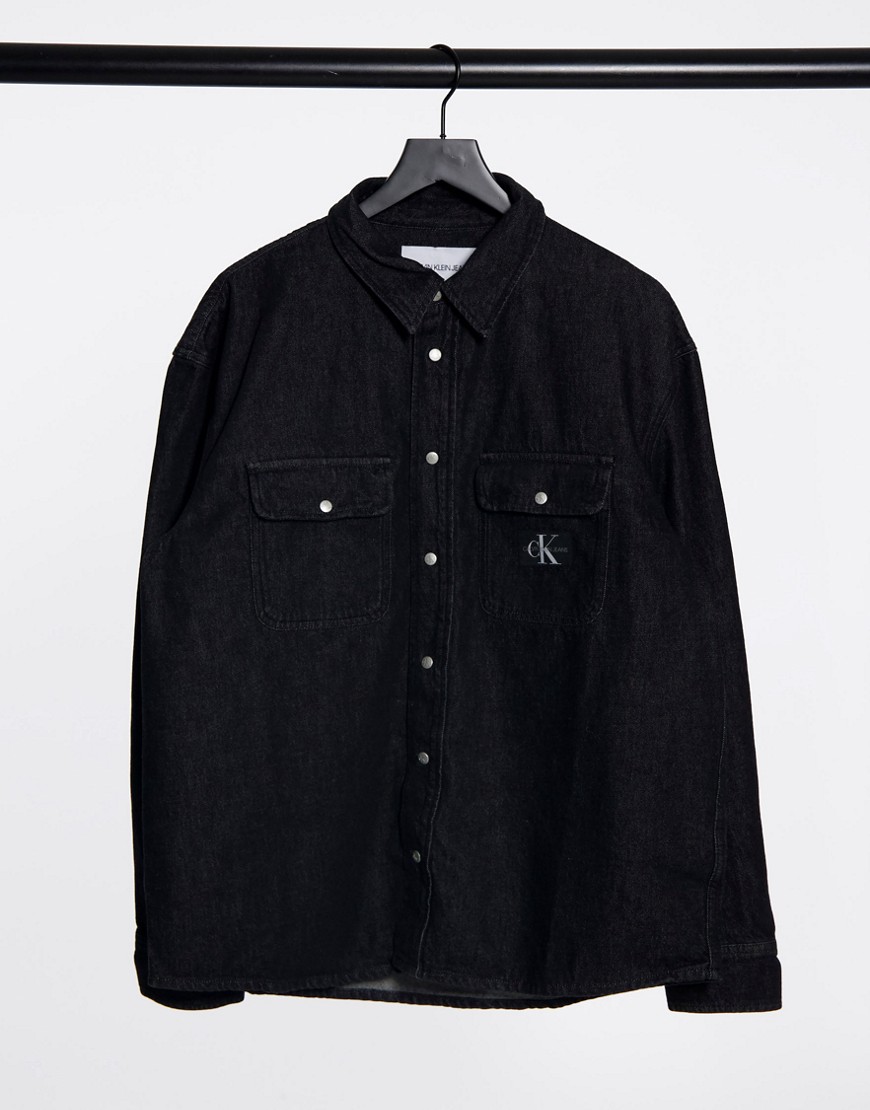 Calvin Klein Jeans - Oversized denim overhemd in donkere wassing-Zwart