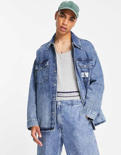 Calvin Klein Jeans oversized denim overshirt in blue | ASOS