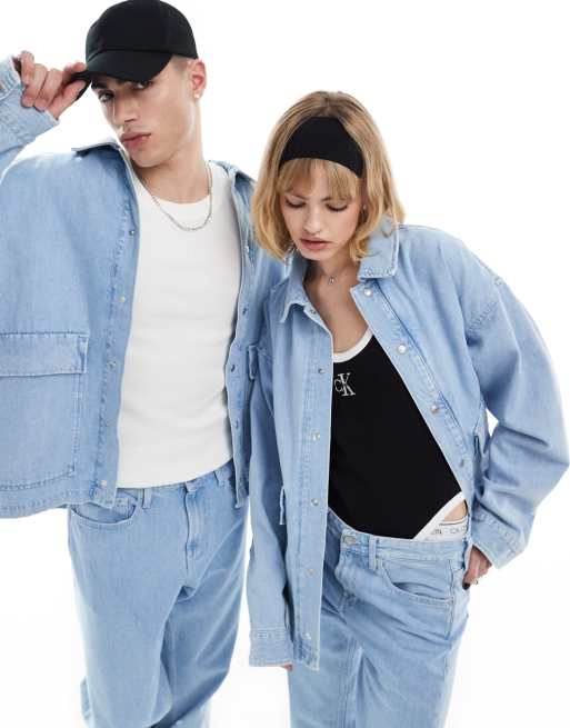 Calvin Klein Jeans oversized denim shacket in light wash - ASOS Exclusive (part of a set)