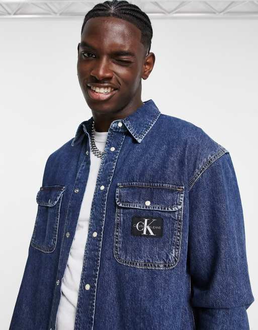 Calvin Klein Jeans oversized denim shirt in mid wash