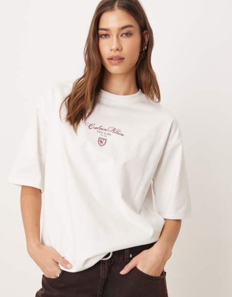 Calvin Klein Jeans oversized fit script logo t-shirt in white - view 1