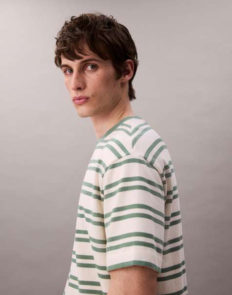 Calvin Klein Jeans - Oversized gestreept T-shirt in gebroken wit en groen - view 1