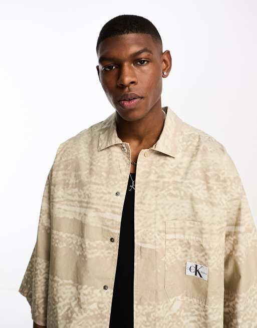 Calvin Klein Jeans oversized graphic short sleeve shirt in beige