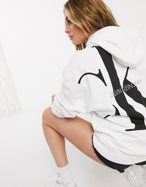 Calvin Klein Jeans oversized hoodie with embroidered logo in white