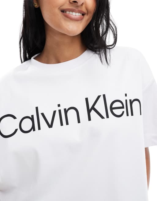 Calvin Klein Jeans oversized large logo boxy t-shirt in white ASOS
