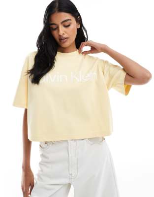[Calvin Klein Jeans] Calvin Klein Jeans oversized large logo boxy t-shirt in yellow XS Sunlight