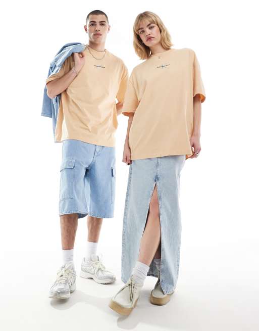 Calvin Klein Jeans oversized logo tee in beige - ASOS Exclusive, 4 of 4