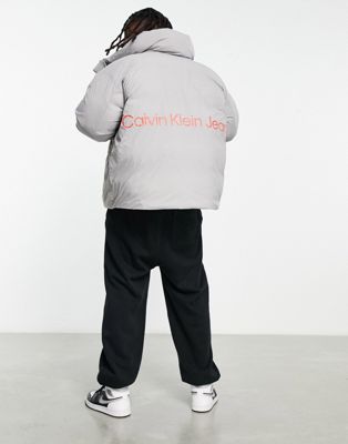 Calvin Klein Jeans oversized puffer jacket in light grey
