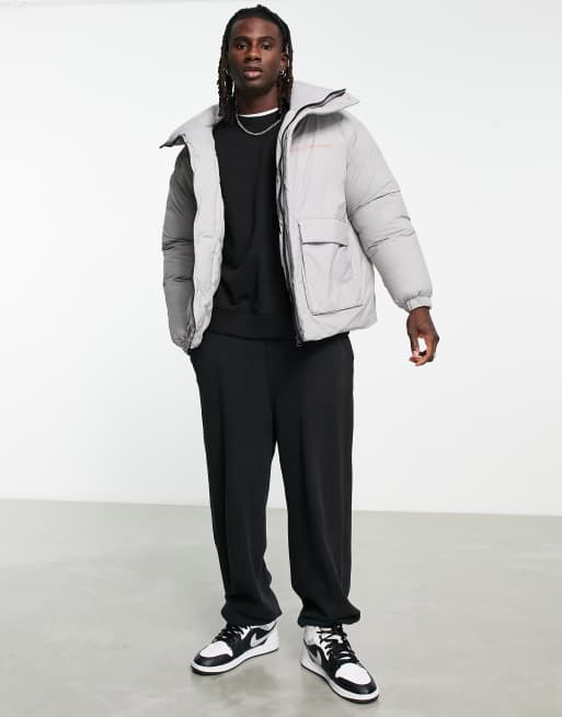 Calvin Klein Jeans oversized puffer jacket in light grey ASOS