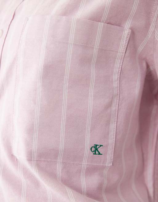 Calvin Klein Jeans oversized stripe oxford shirt in light pink, 2 of 4
