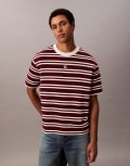 [Calvin Klein Jeans] Calvin Klein Jeans oversized stripe t-shirt in burgundy-Red Chest 40 Deep rouge