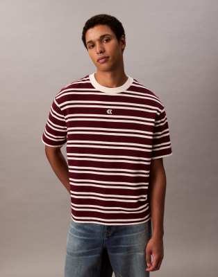 oversized striped t-shirt in burgundy-Red