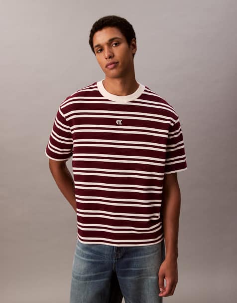 Calvin Klein Jeans oversized striped t-shirt in burgundy - view 1