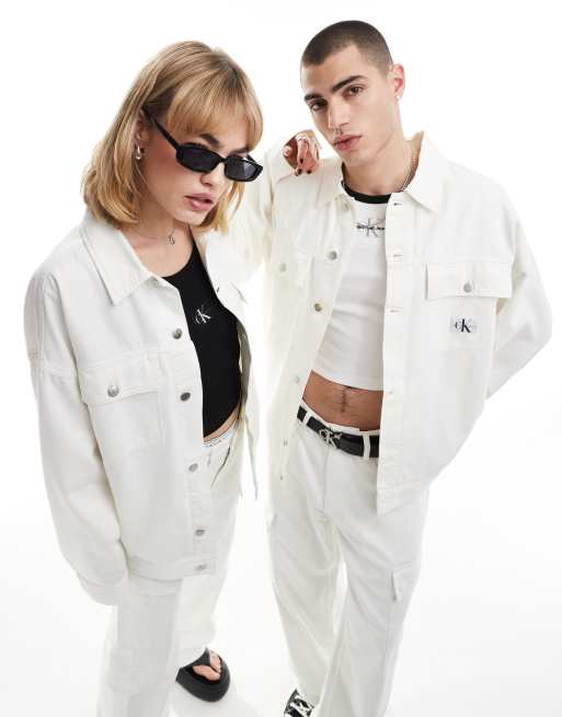 Calvin Klein Jeans oversized workwear denim jacket in white wash ASOS Exclusive part of a set