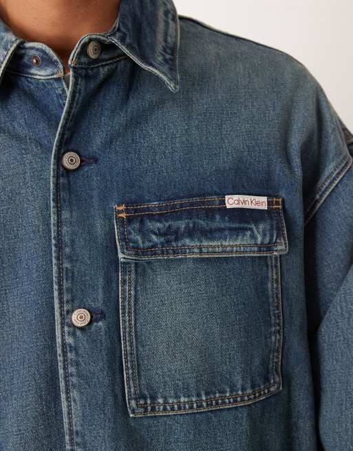 Calvin Klein Jeans – Oversize–Jeansjacke in blauer Stone-Waschung, 5 von 5