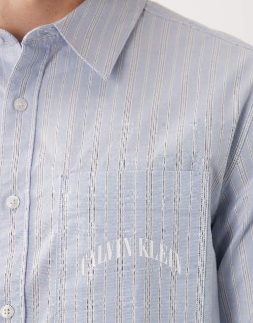 Calvin Klein Jeans oxford shirt in blue pinstripe, 5 of 5