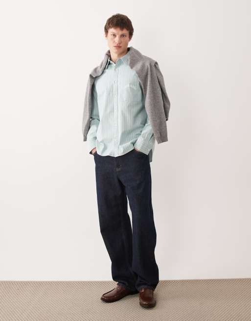 Calvin Klein Jeans oxford shirt in pale blue pinstripe, 2 of 5