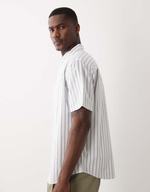 Calvin Klein Jeans oxford shirt in white and grey pinstripe, 4 of 5
