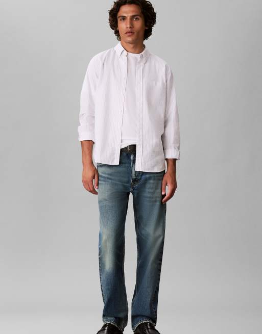 Calvin Klein Jeans Oxford stripe button-down shirt in brilliant white, 2 of 6