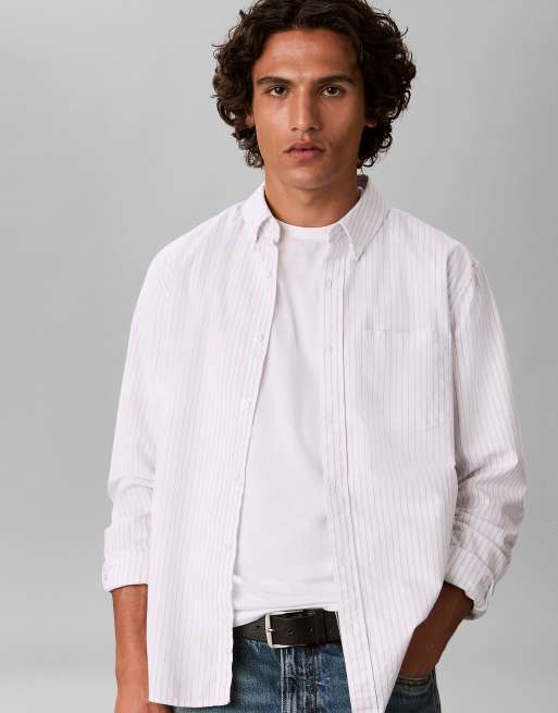 Calvin Klein Jeans Oxford stripe button-down shirt in brilliant white, 3 of 6