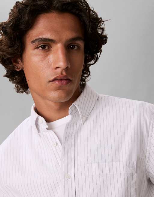 Calvin Klein Jeans Oxford stripe button-down shirt in brilliant white, 5 of 6
