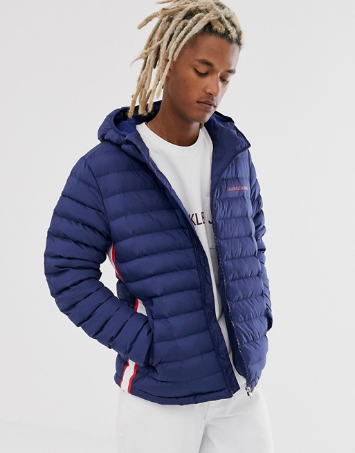 Calvin Klein Jeans padded hooded jacket in navy with small logo