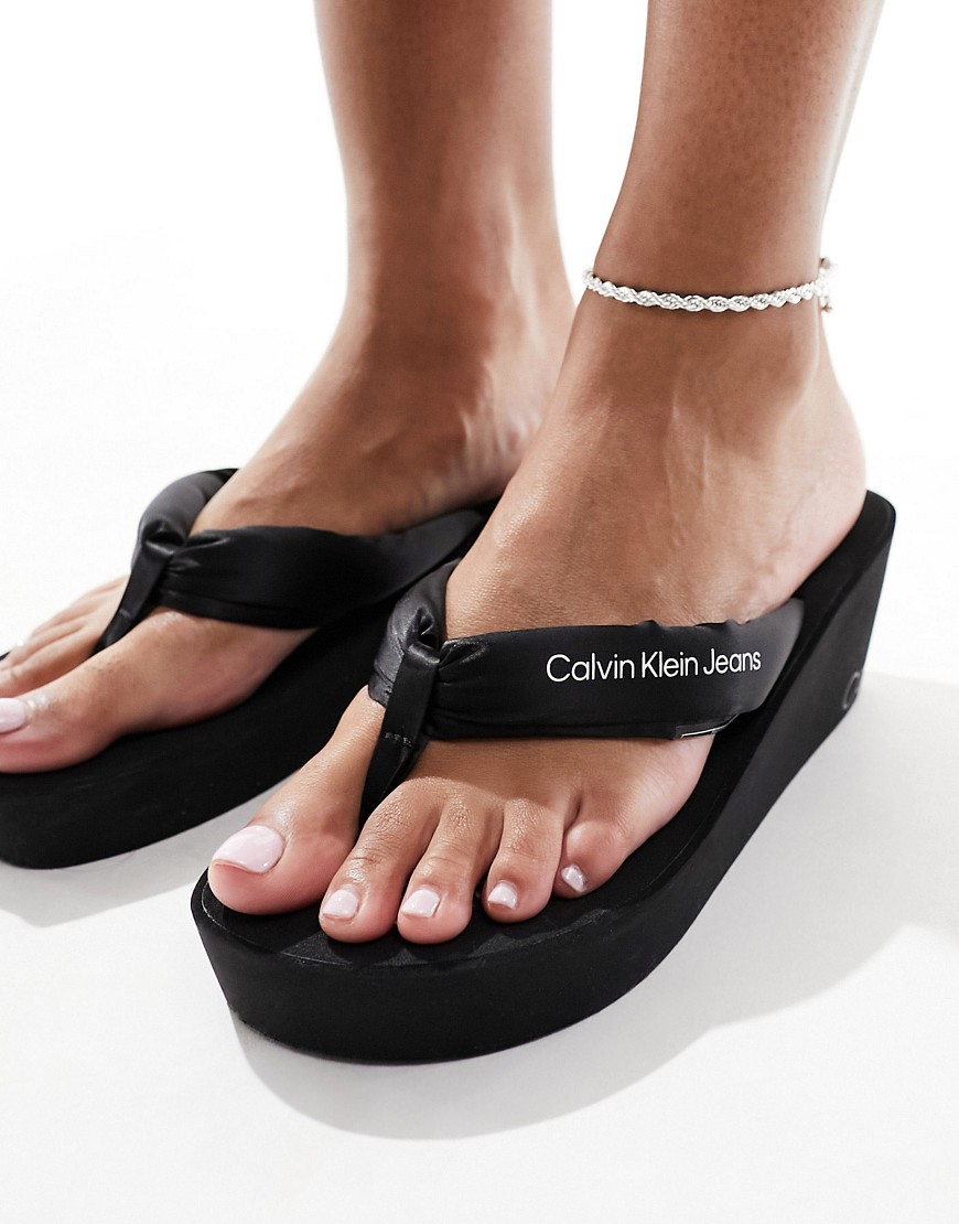 Calvin Klein Jeans padded wedge sandals in multi-Black