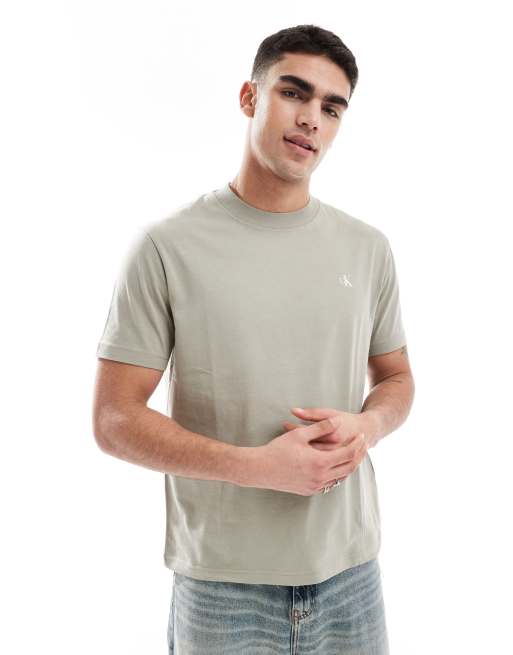 Calvin Klein Jeans paint back print logo t-shirt in stone, 2 of 4