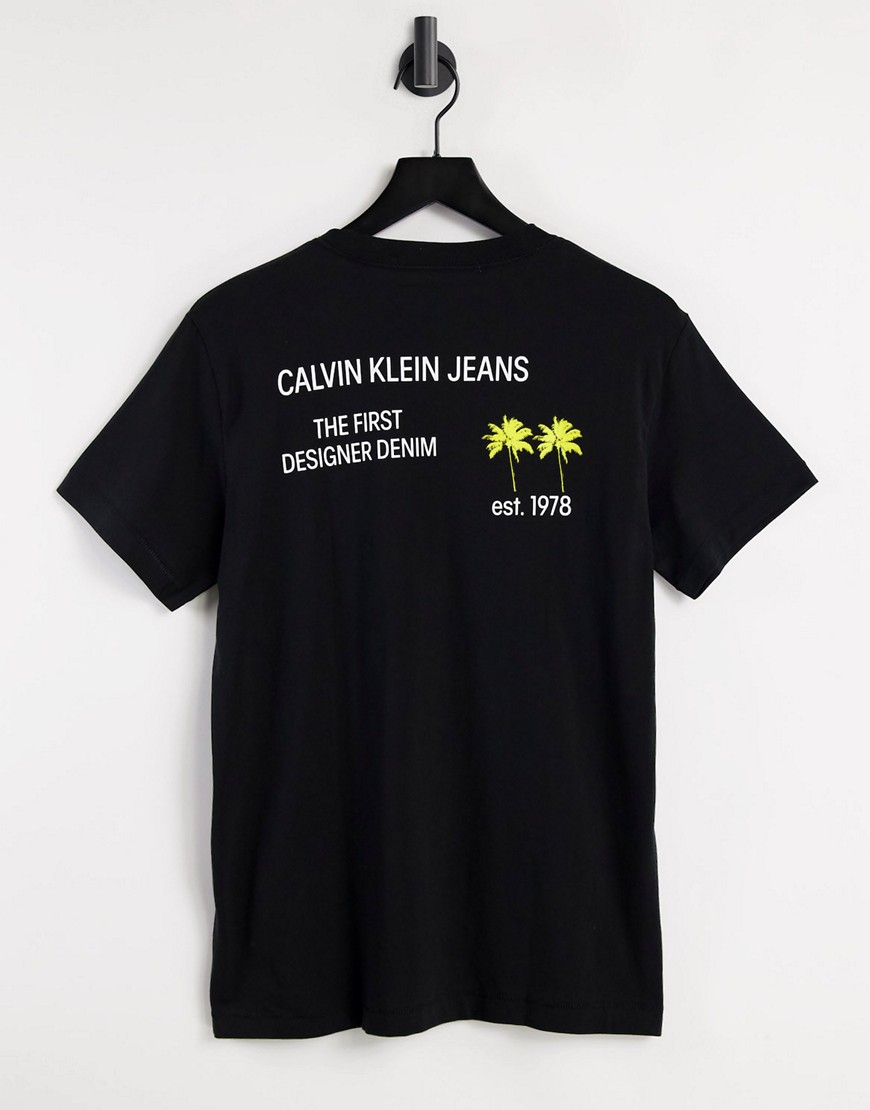 Calvin Klein Jeans palm print graphic t-shirt in black