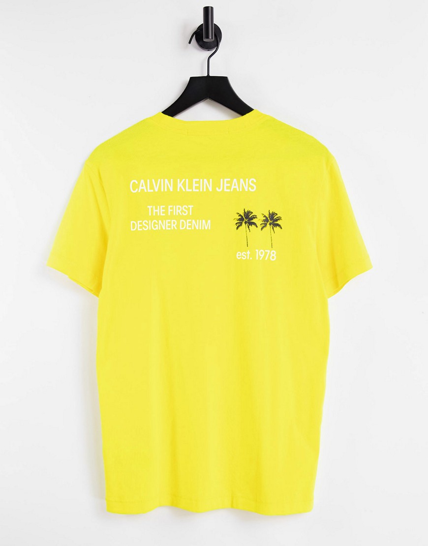 Calvin Klein Jeans palm print graphic t-shirt in yellow
