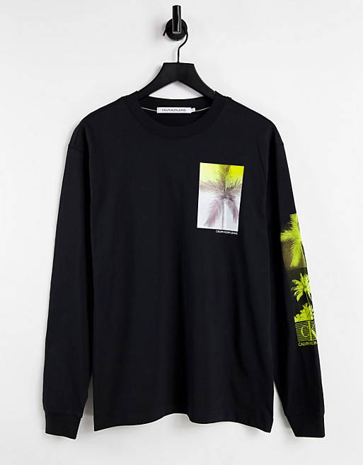 Calvin Klein Jeans palm print long sleeve t-shirt in black
