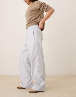 Jeans - Pantalon à enfiler en popeline de coton avec taille élastique et fines rayures - Bleu XL