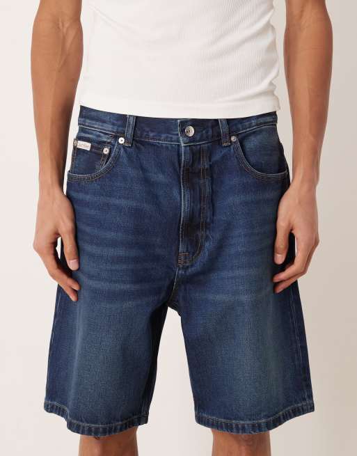 Calvin Klein Jeans - Pantaloncini di jeans anni '90 comodi blu lavaggio scuro, 4 di 5