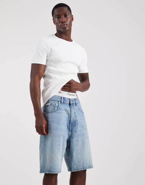 Calvin Klein Jeans - Pantaloncini di jeans stile anni '90 vestibilità comoda in misto lino blu lavaggio chiaro - view 1