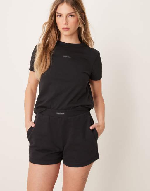 Calvin Klein Jeans - Pantaloncini taglio corto in jersey neri con logo