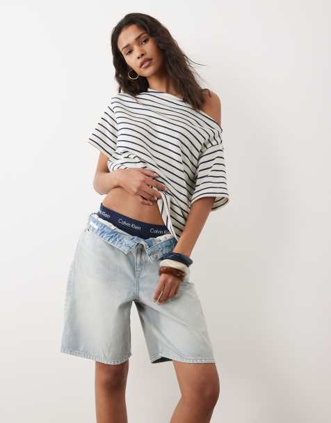 Calvin Klein Jeans - Pantalones cortos azules de corte alargado estilo bermudas con lavado claro - view 1