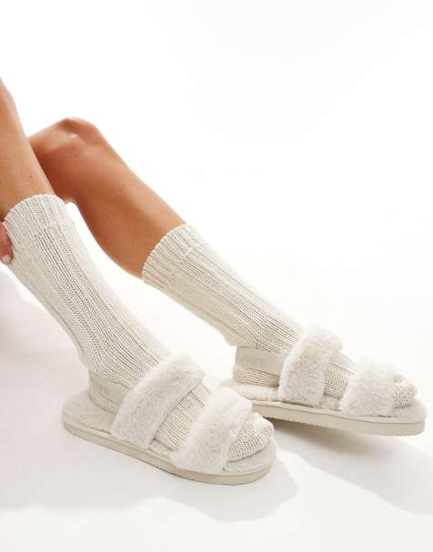 Calvin Klein Jeans - Pantofole bianco sporco in pelliccia con fascette - view 1