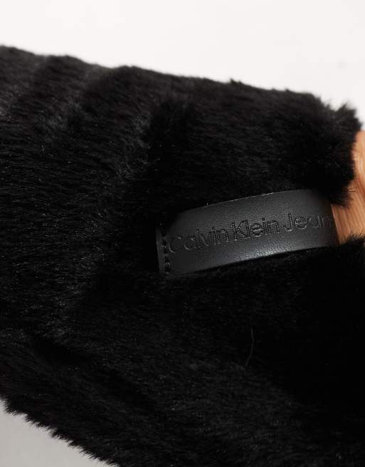 Calvin Klein Jeans - Pantofole nere in pelliccia, 3 di 4