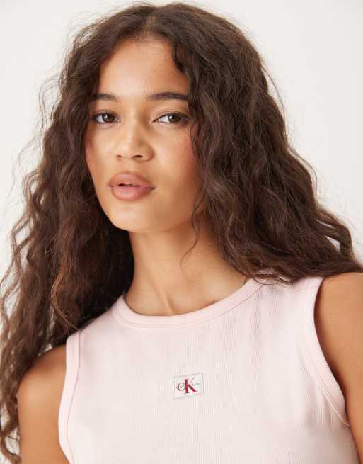 Calvin Klein Jeans - Pastel-lyserød top med vævet logomærke, 2 af 4