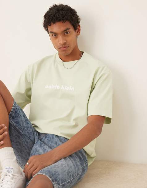 Calvin Klein Jeans – Pastelowozielony T-shirt o luźnym kroju z logo - view 1