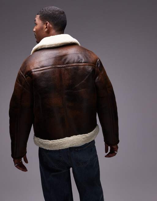 Calvin Klein Jeans – Pilotenjacke aus Kunstleder in Braun