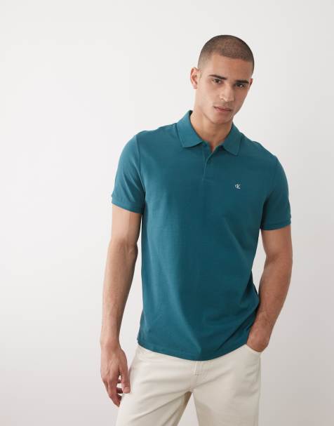 Calvin Klein Jeans - Piqué poloshirt met monogram in groenblauw - view 1