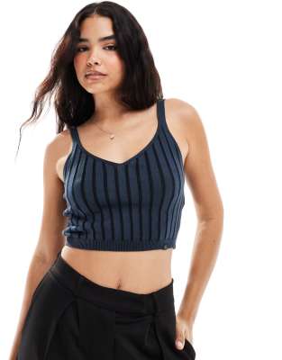 calvin klein jeans plated cotton knit bralette top in ink with ck black
